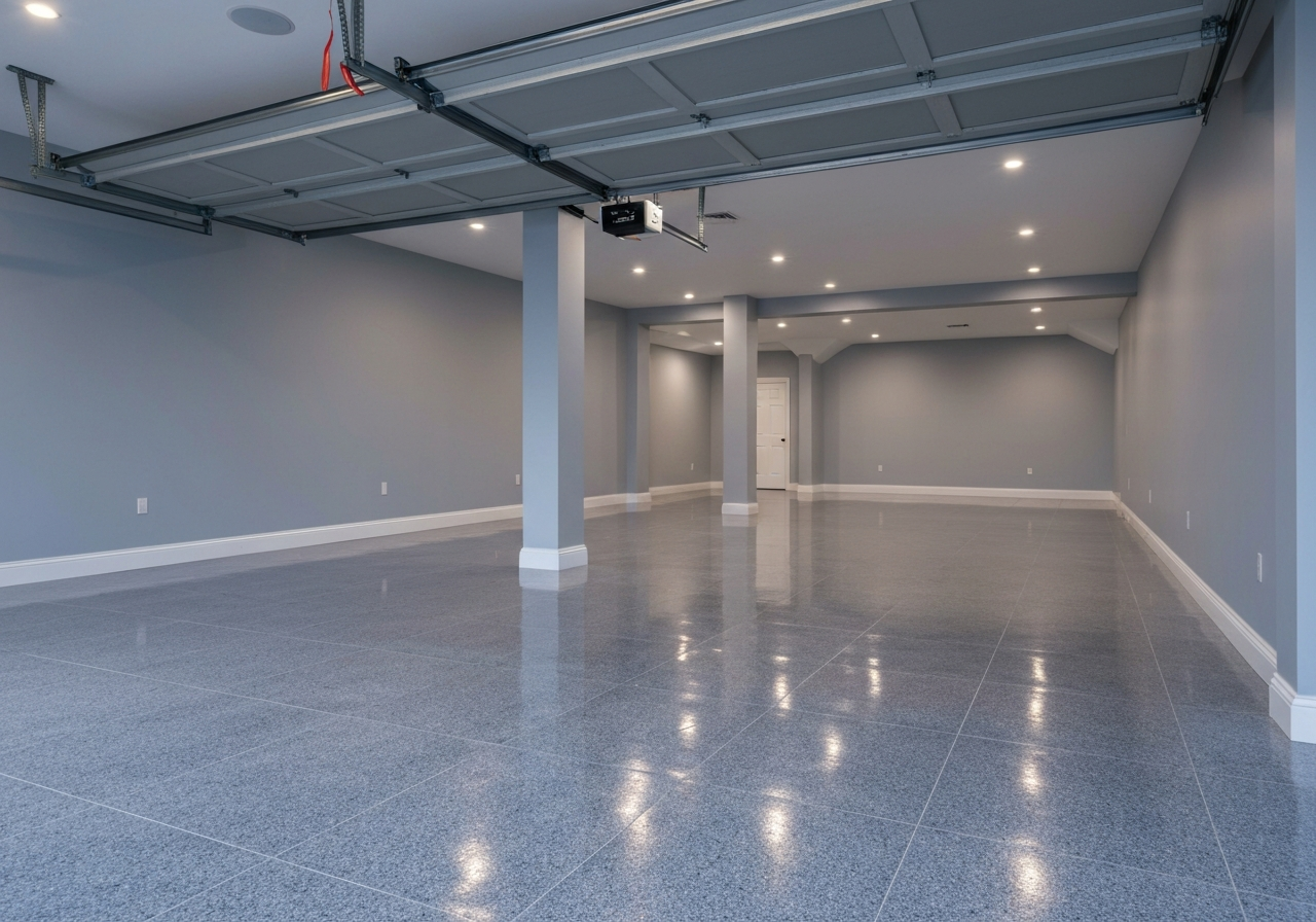 Estate garage with premium flake floor