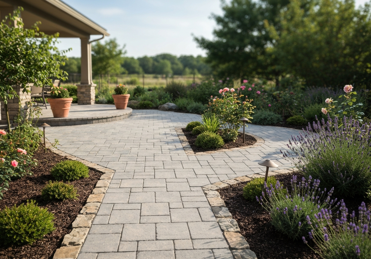 Paver walkway connecting outdoor zones