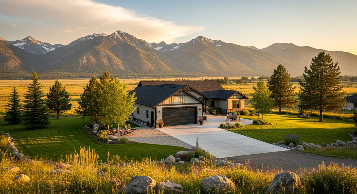 Flathead Valley with mountains in the background and a residential property