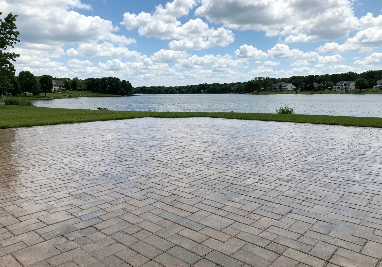 Sealed exposed-aggregate driveway outside a Montana home