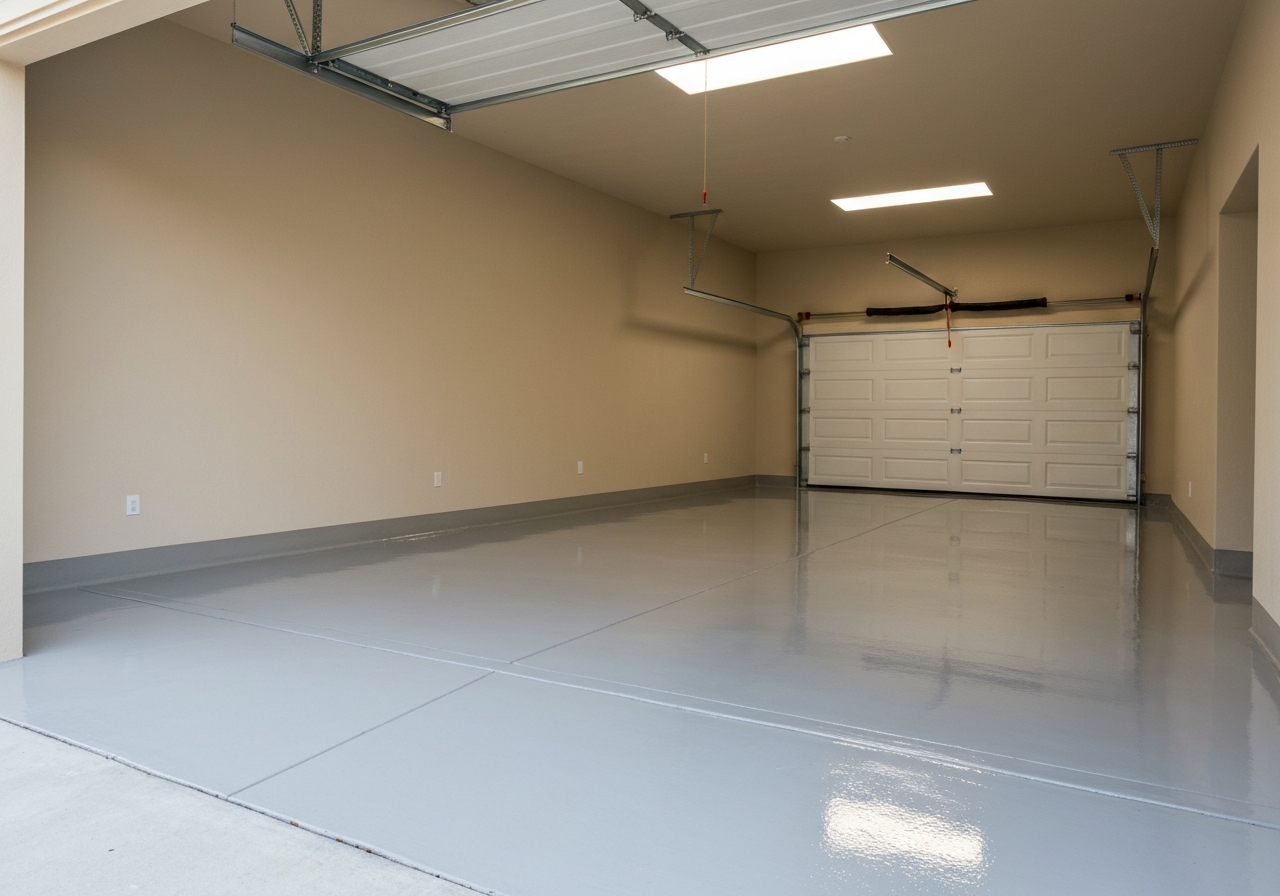 Clean epoxy two-car garage floor