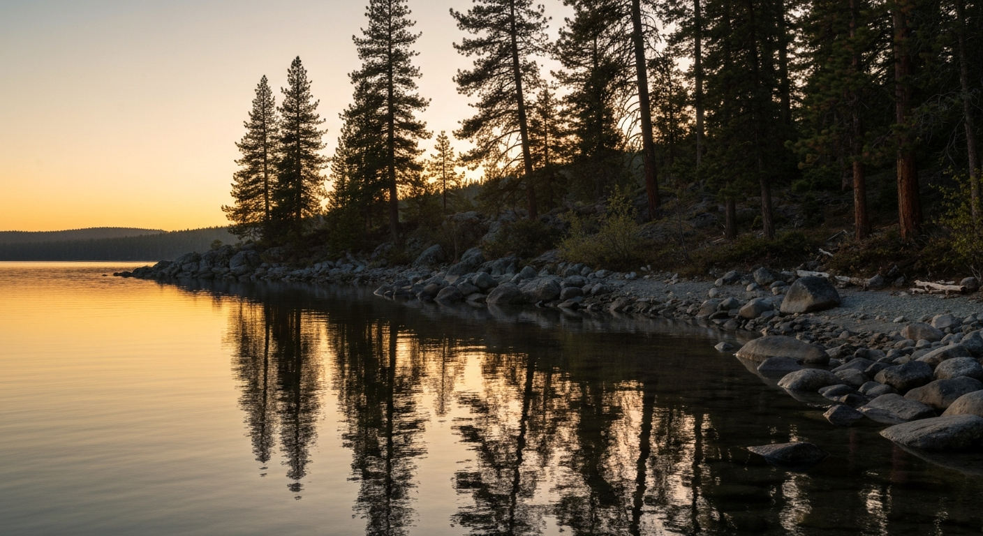 Bigfork Flathead Lake shoreline at golden hour
