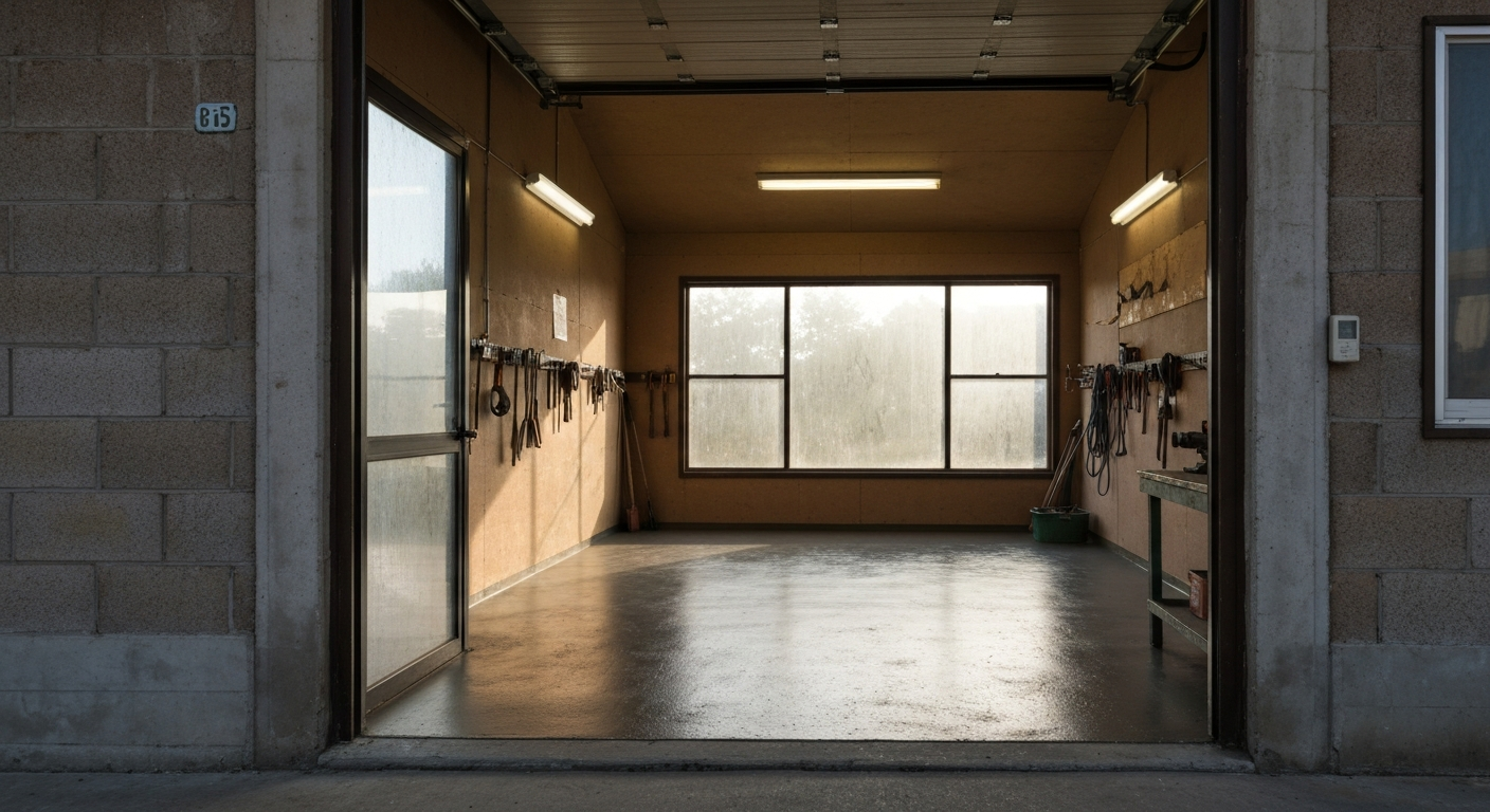 Coated work bay in a small commercial or agricultural building