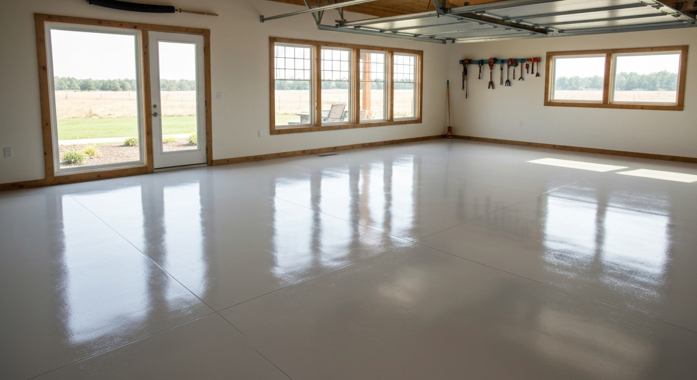 Epoxy garage floor in a rural acreage home