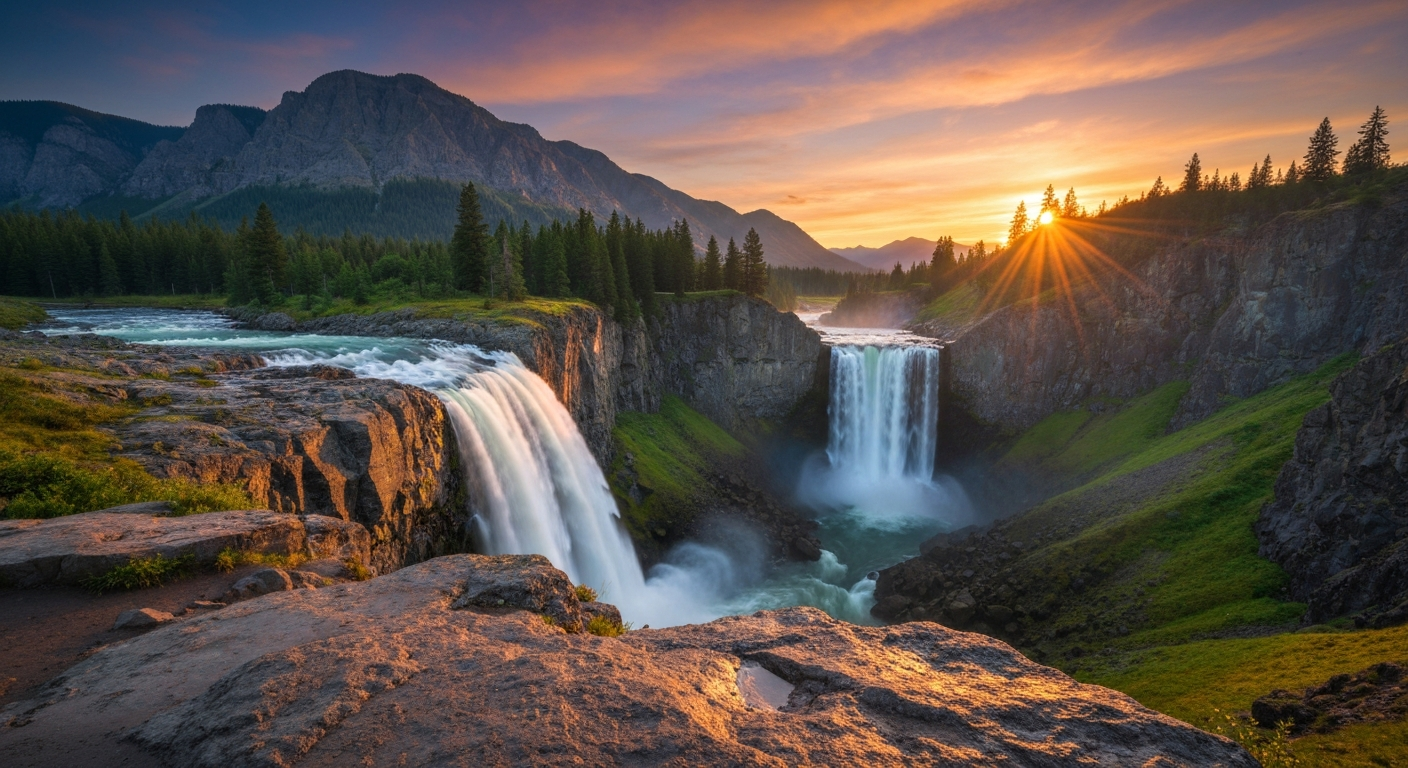 Columbia Falls mountain landscape at golden hour
