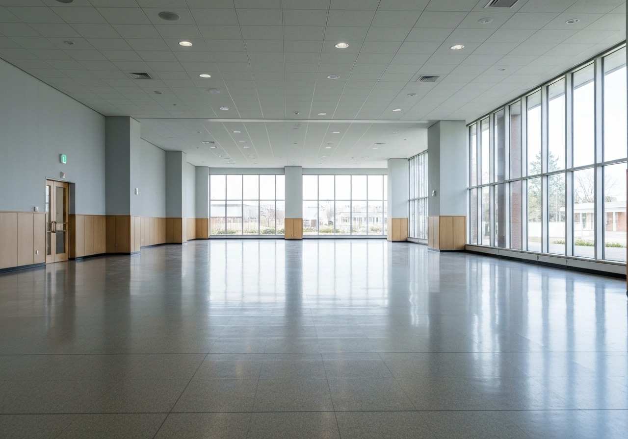 Decorative flake floor in a clean brewery or retail showroom