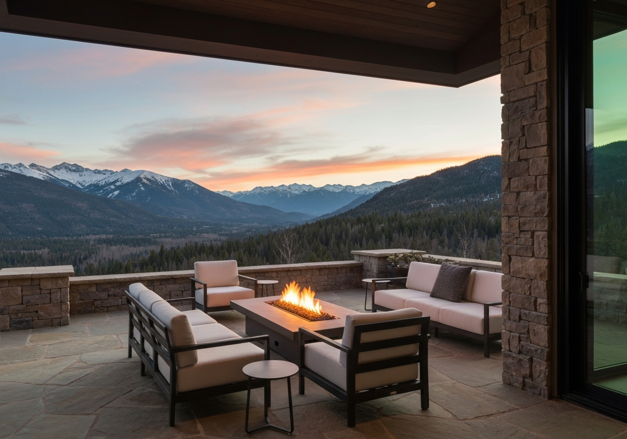 Flagstone outdoor-living patio at a mountain home