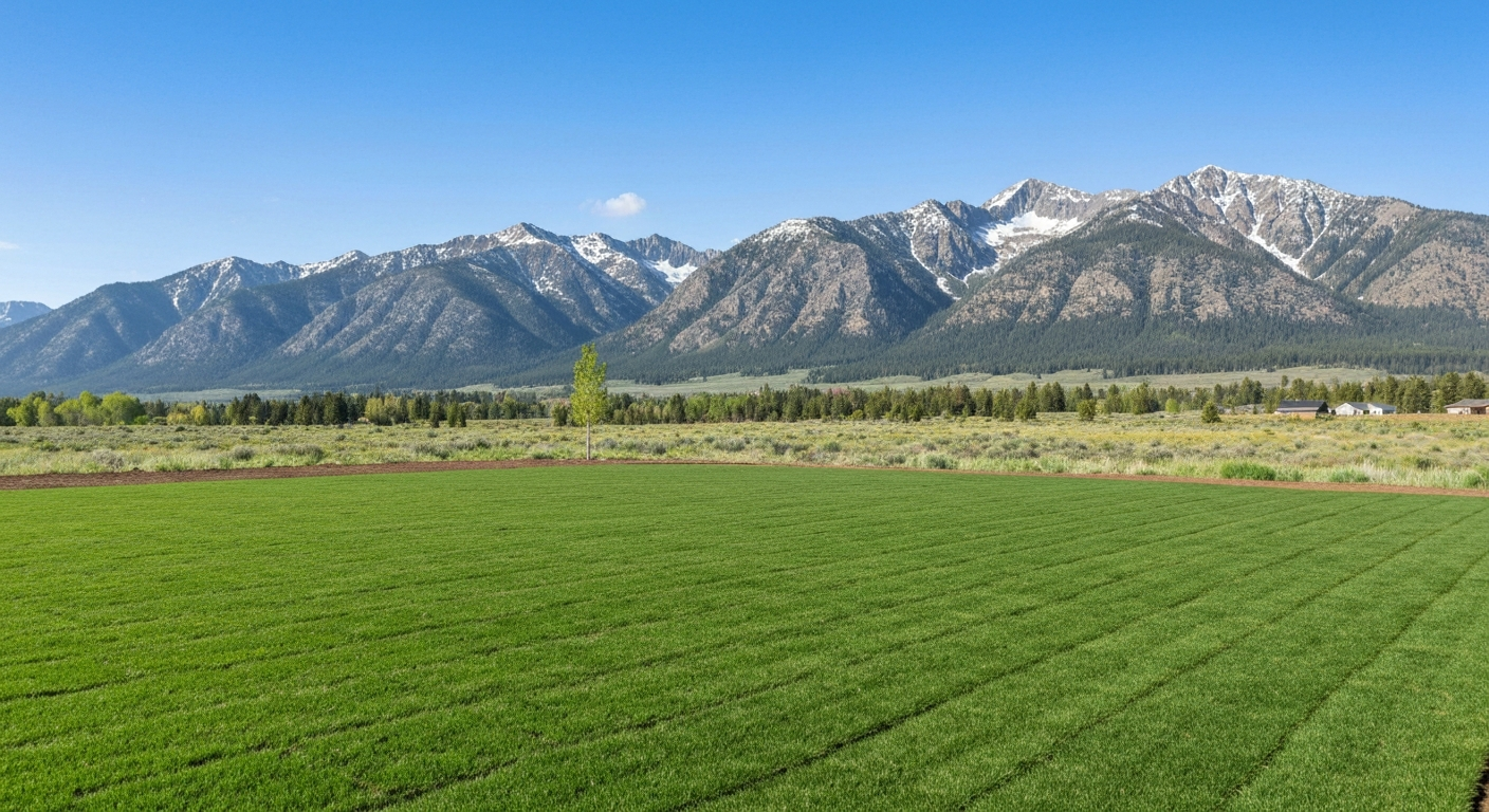 Photorealistic finished graded yard with fresh green sod