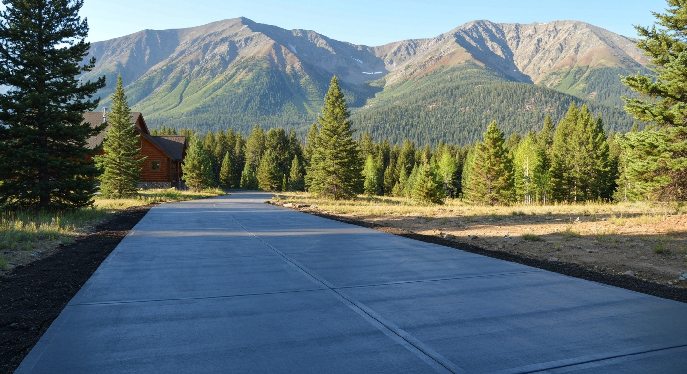 Freshly sealed concrete driveway