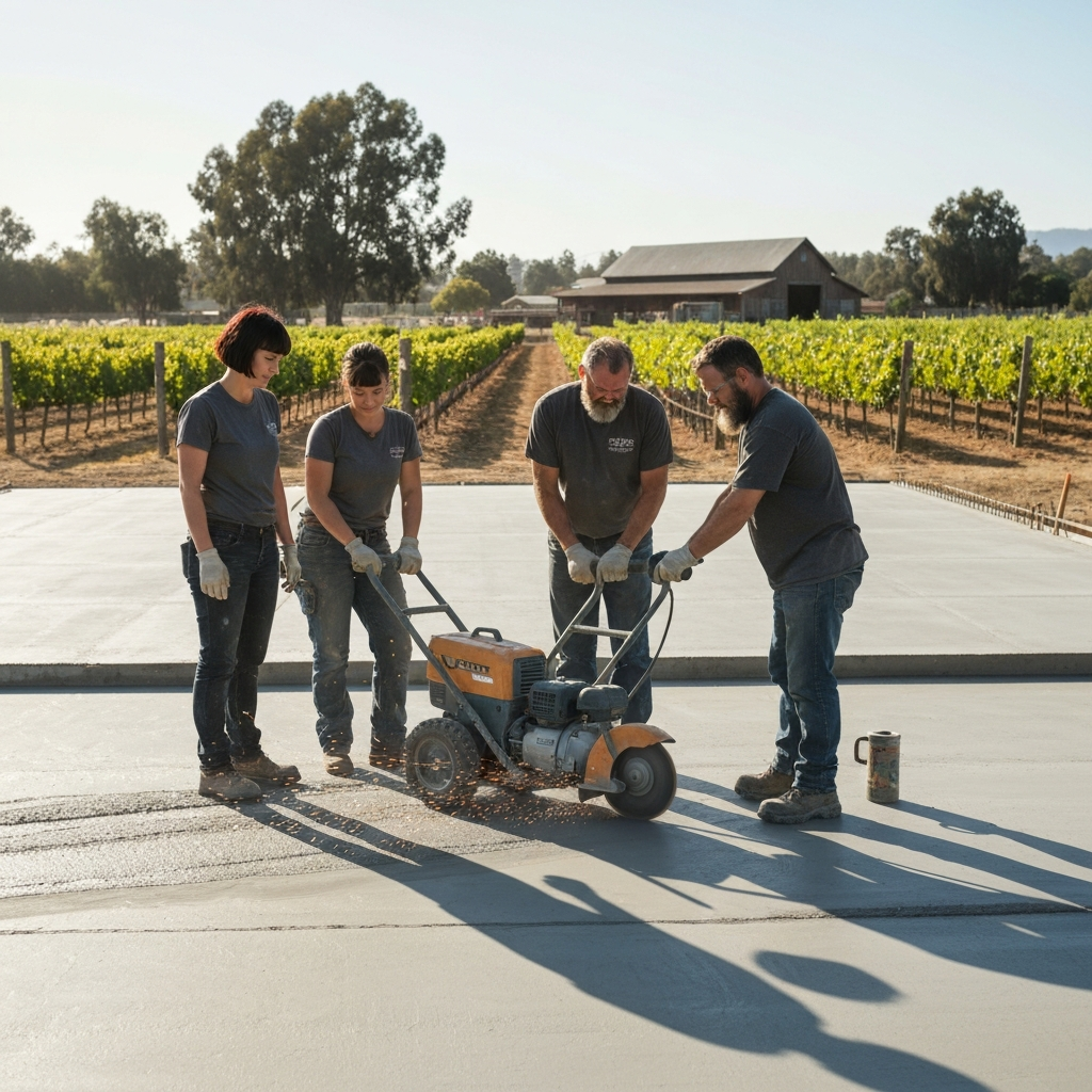 Crew using diamond grinder on a Mission Valley shop slab