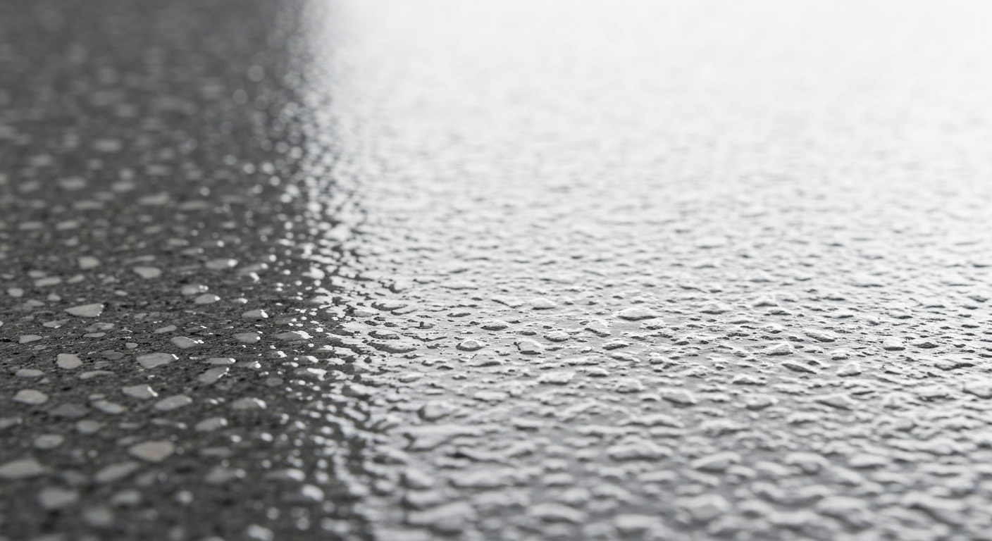 Tight macro close-up of a gray/black/white full-broadcast flake floor texture