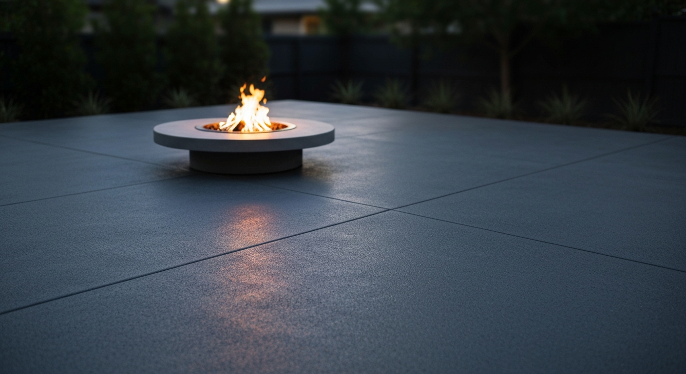 Backyard patio with coated concrete and fire pit