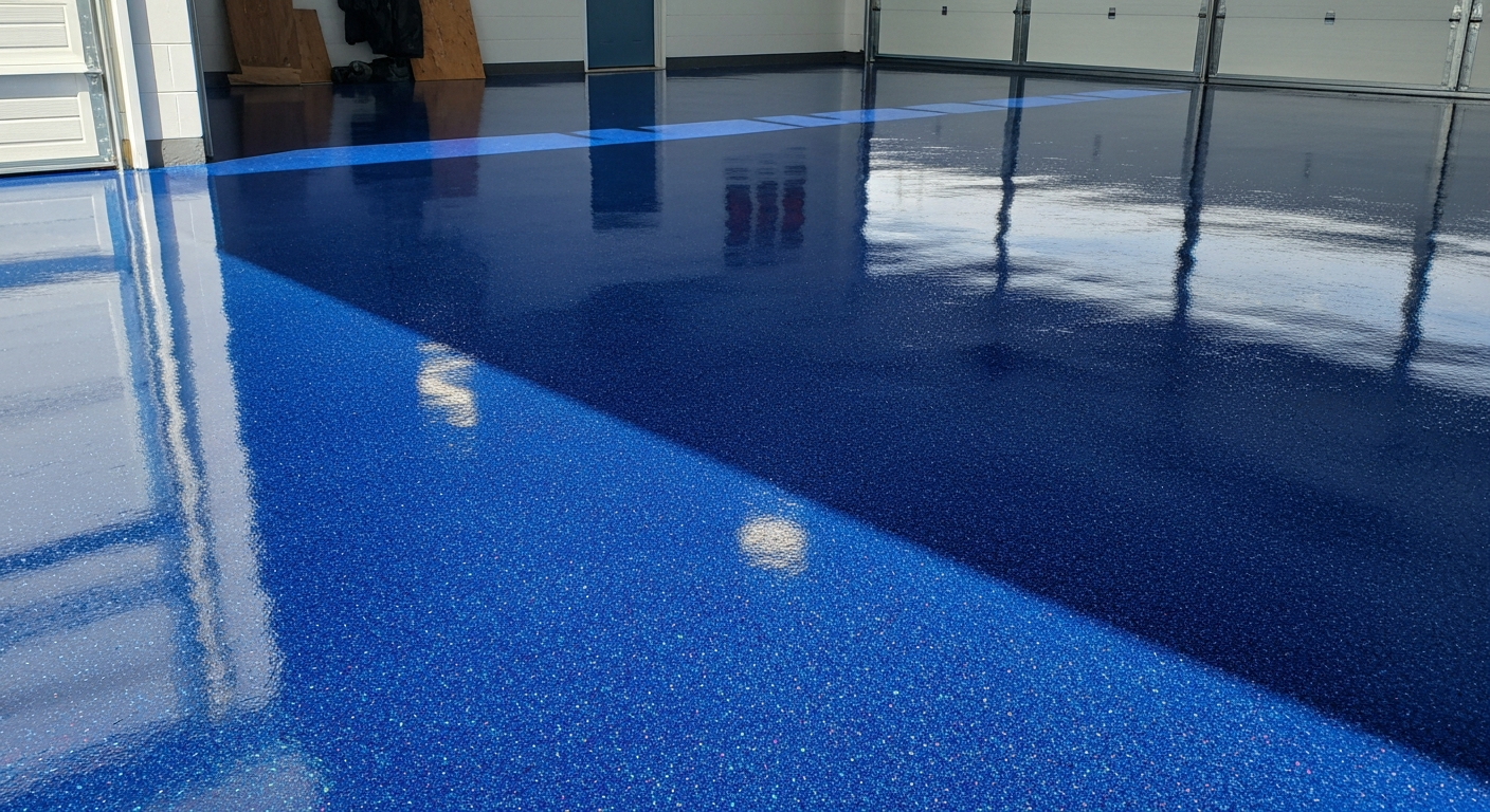 Finished glossy flake garage floor in Northwest Montana