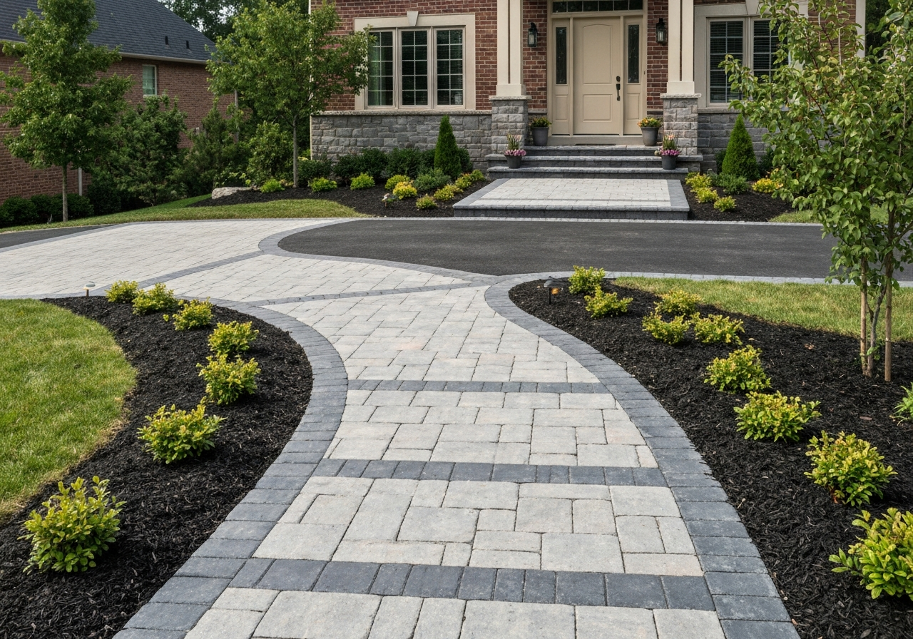 Defined paver entry walk from driveway to door