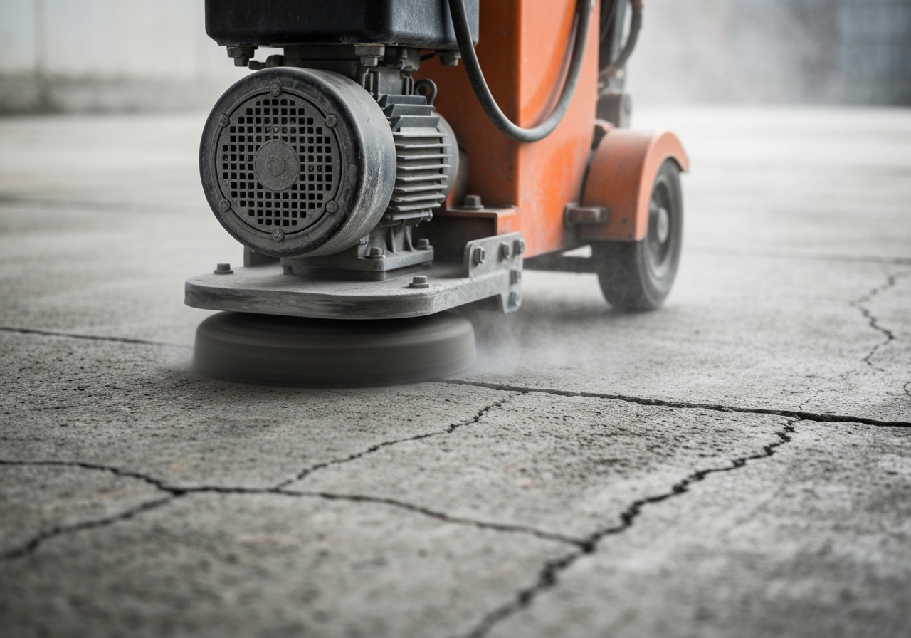 Grinder resurfacing a worn slab