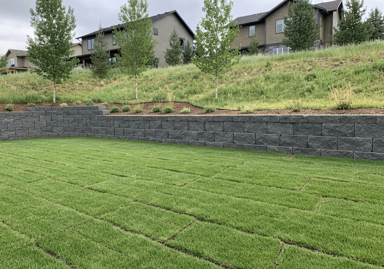 Tidy Montana backyard with retaining wall