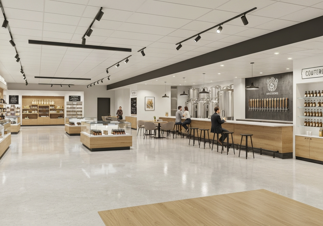 Polished commercial showroom/retail floor