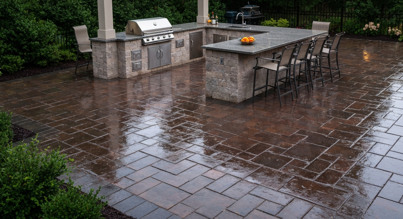 Color-enhanced wet-look sealed paver patio