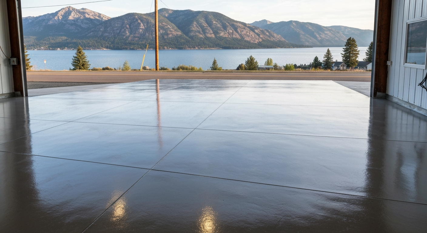 Polson area garage floor freshly coated