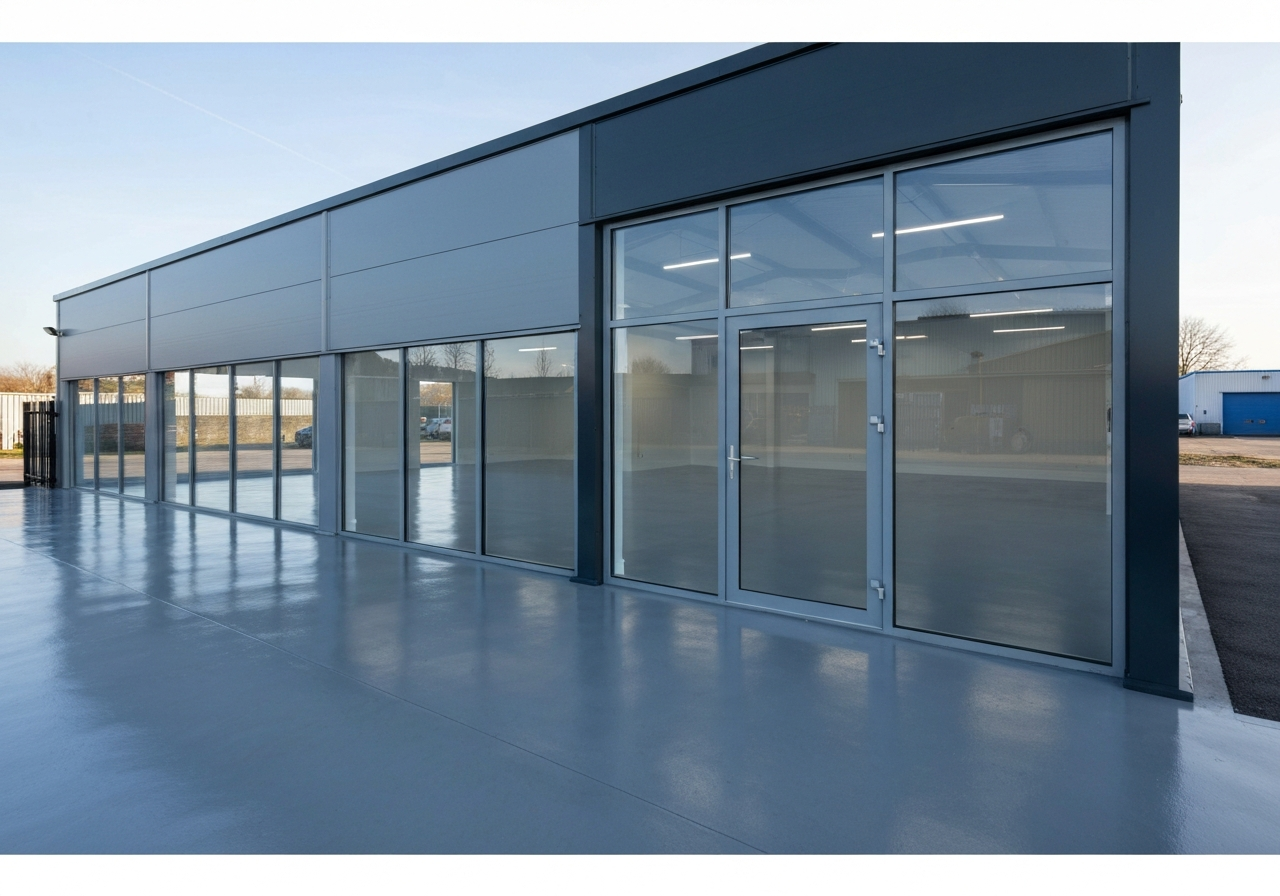Detached shop with a coated working floor