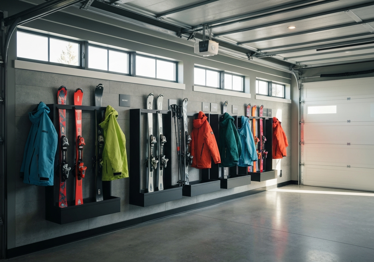Premium flake garage with ski gear wall