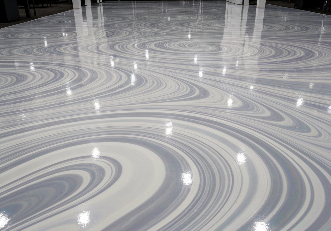 Swirling pearl metallic epoxy show floor