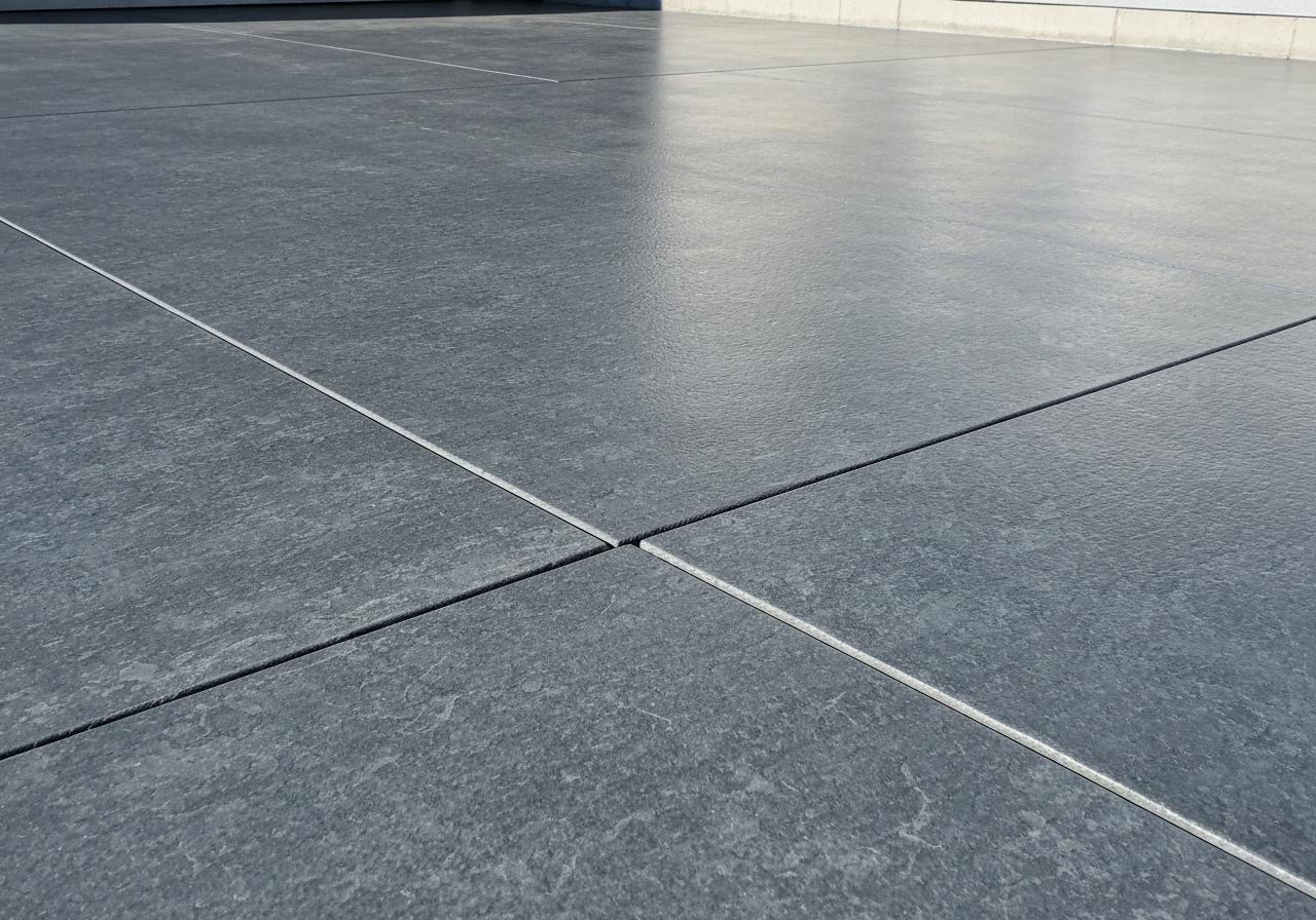Slate-gray full-flake garage floor with crisp coved edges