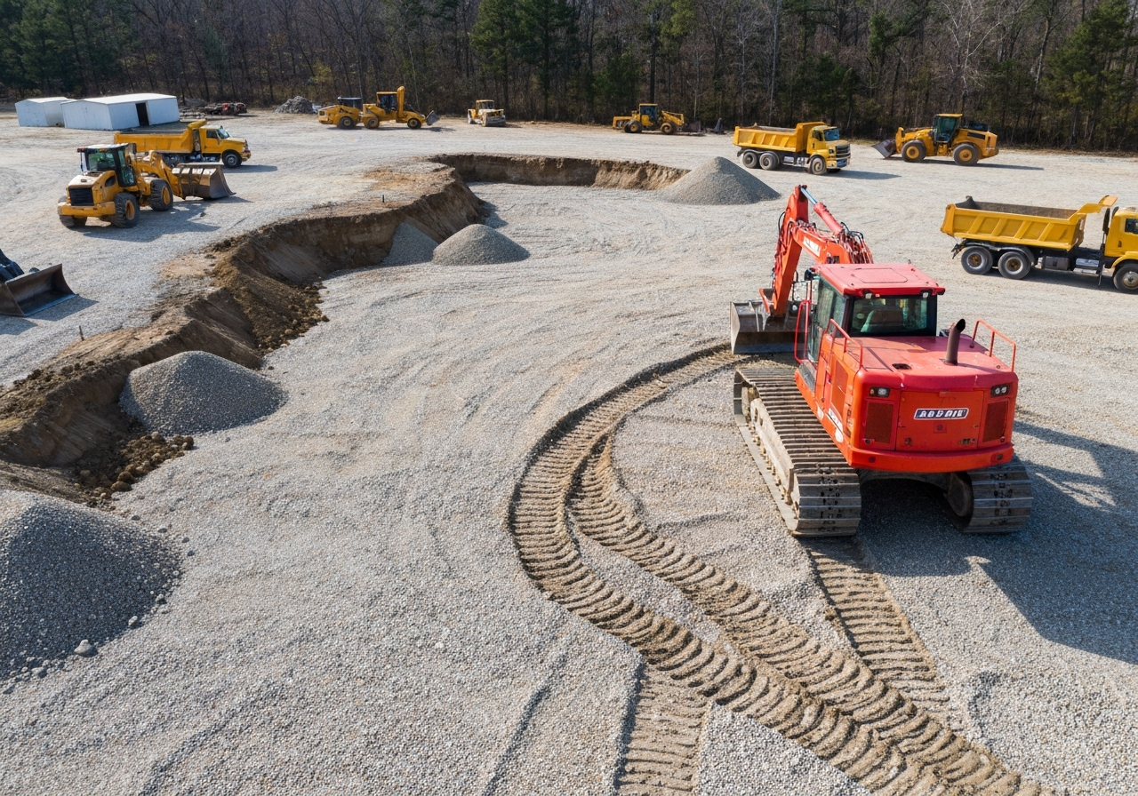Rough-graded yard with gravel base shaped