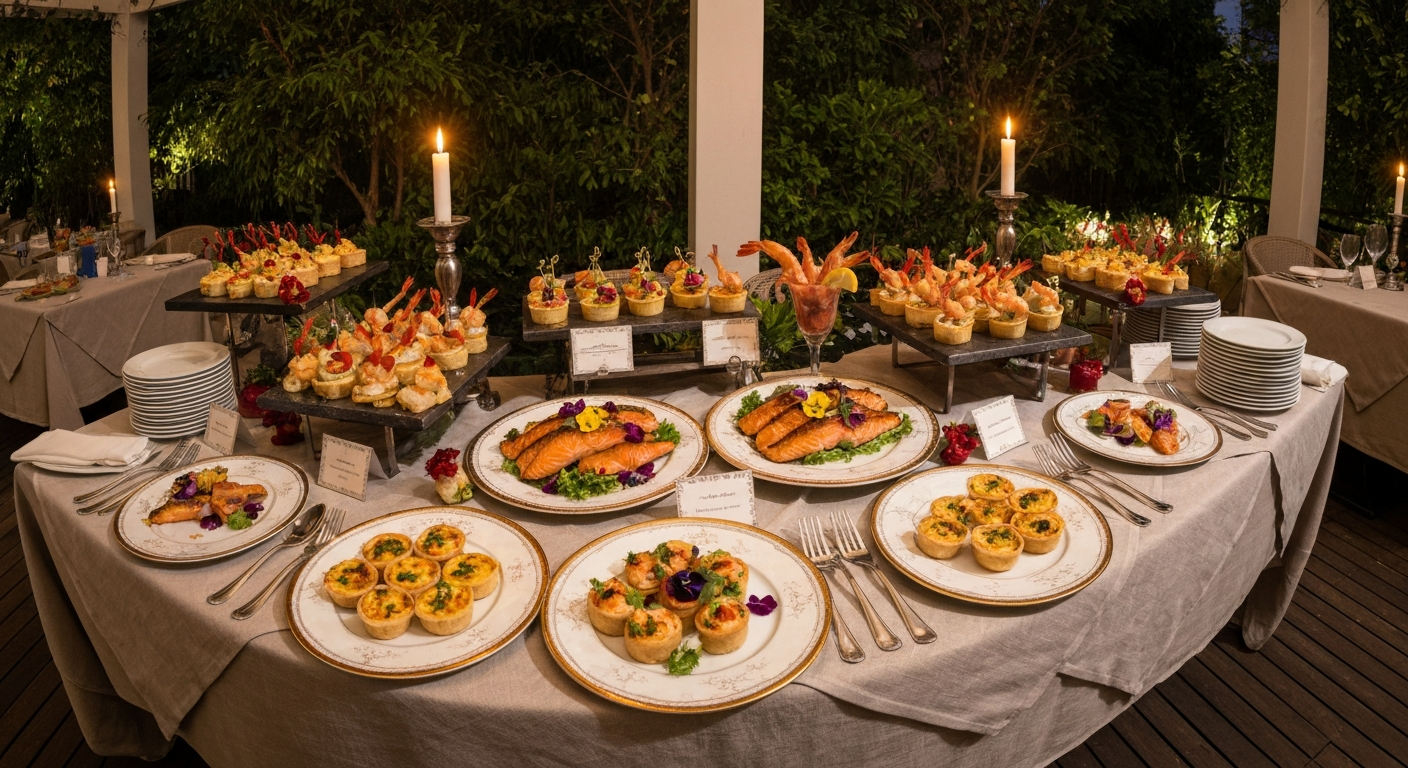 Beautiful buffet setup with fresh seafood