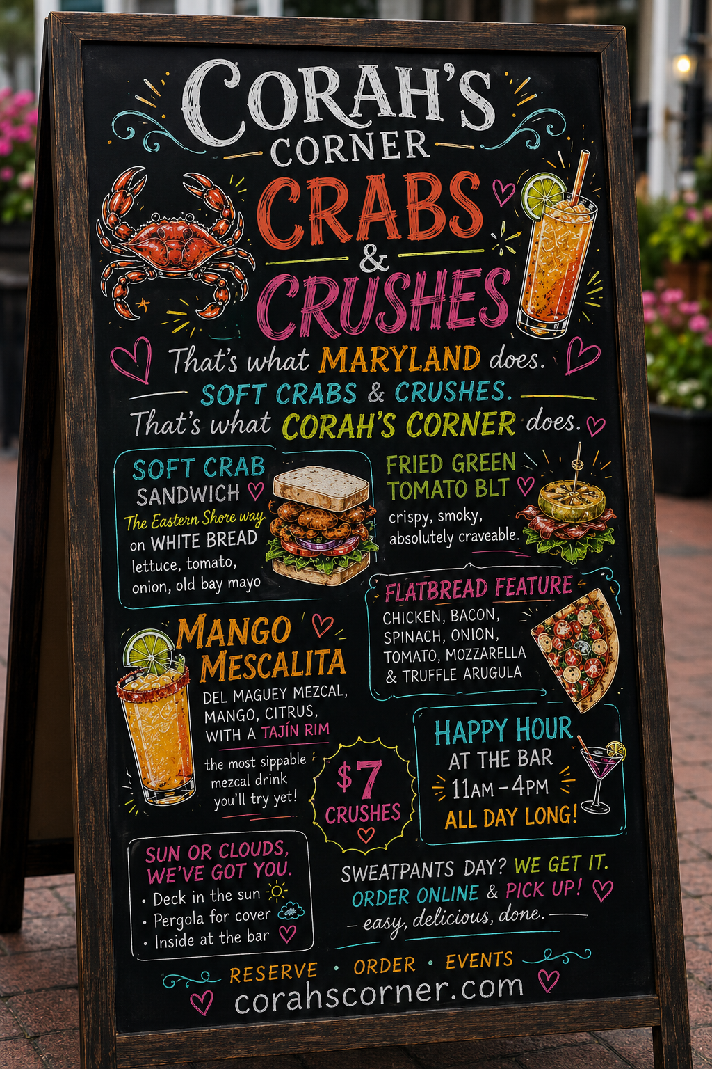 Corah's Corner Daily Specials Chalkboard