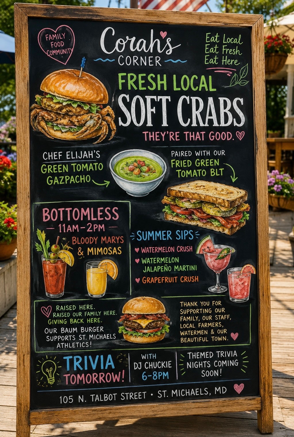 Corah's Corner Daily Specials Chalkboard