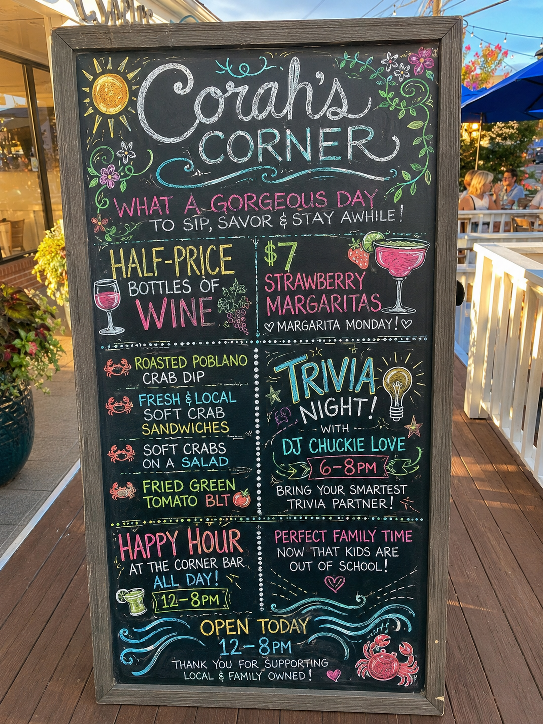 Corah's Corner Daily Specials Chalkboard