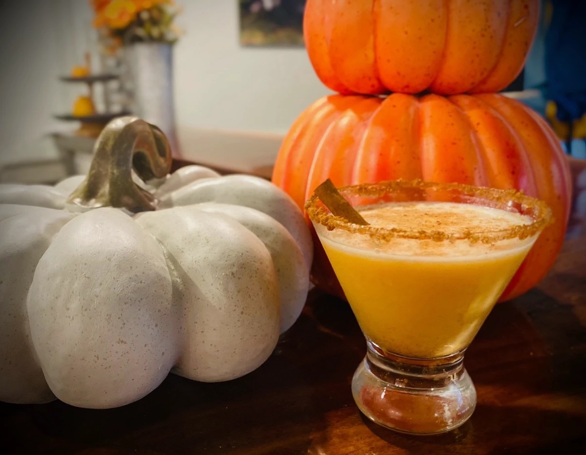 Pumpkin spice martini with a cinnamon graham rim at Corah's Corner, St. Michaels MD