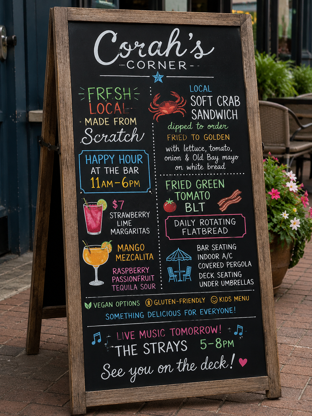 Corah's Corner Daily Specials Chalkboard