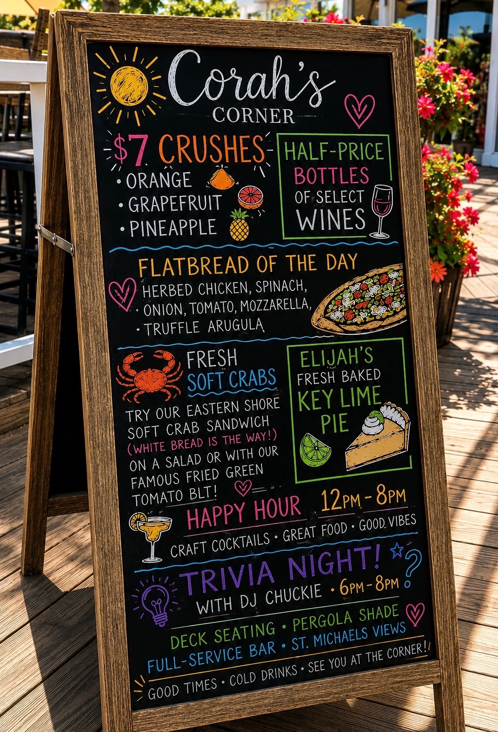 Corah's Corner Daily Specials Chalkboard