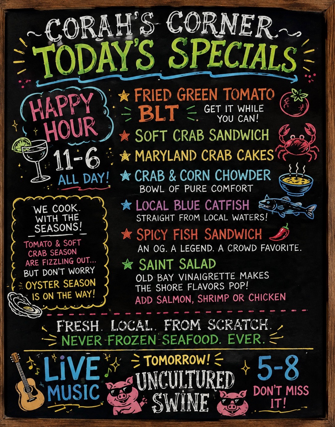 Today's Specials Chalkboard - Corah's Corner
