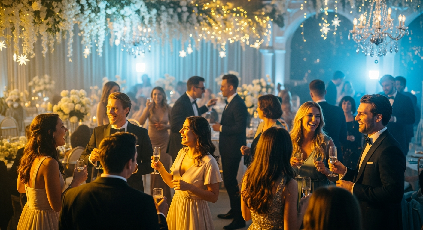 Elegant guests celebrating at a luxury party