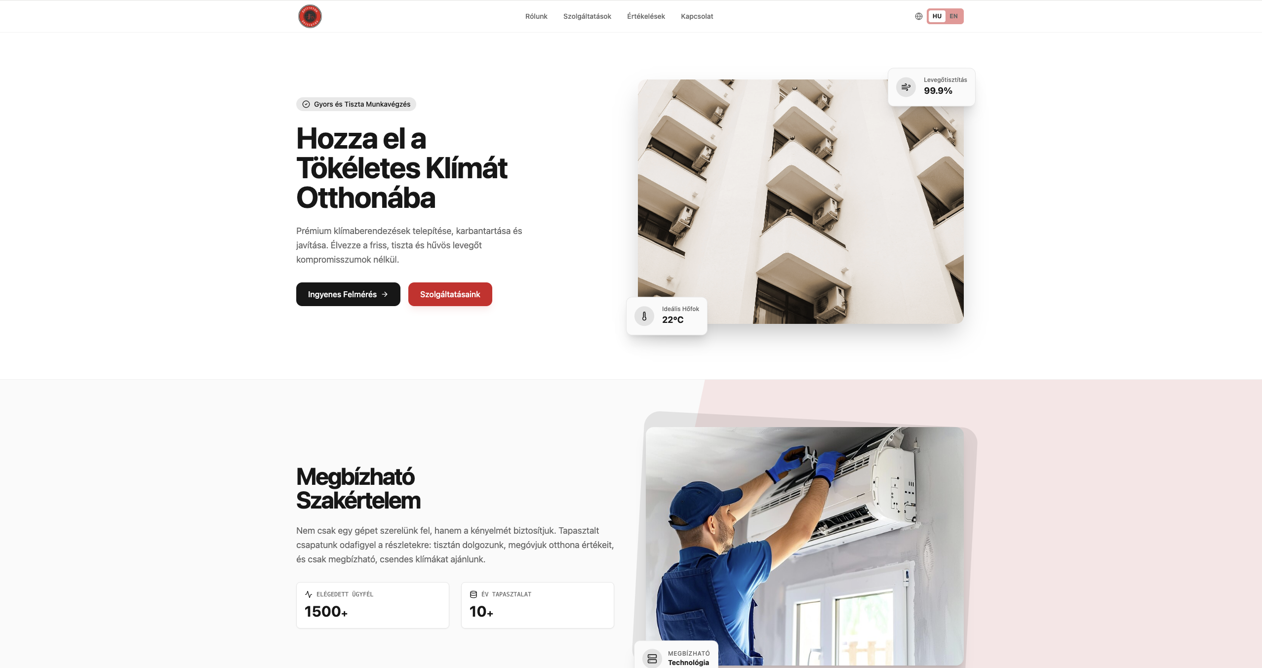 Modern, bizalomépítő weboldal klímaszerelő vállalkozásnak