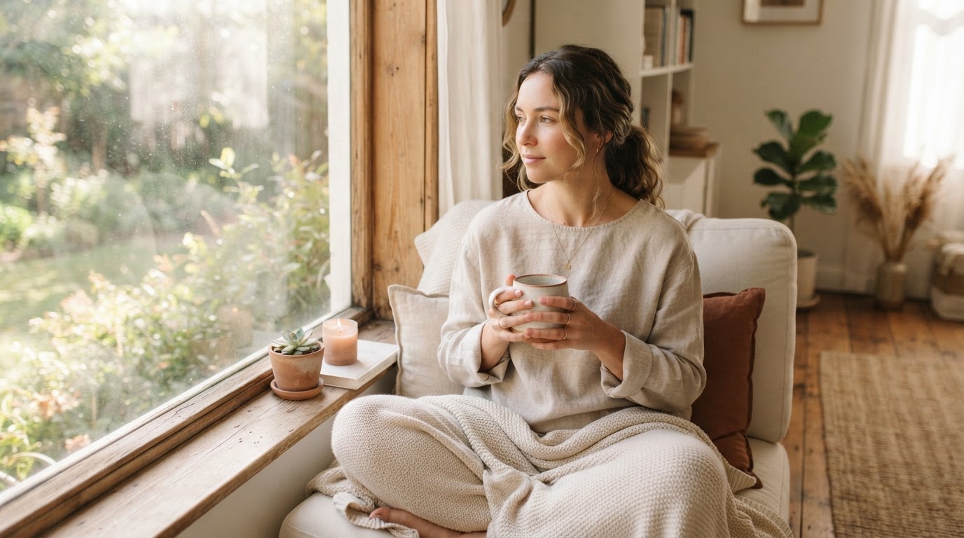 A person finding peace and hope by a sunlit window