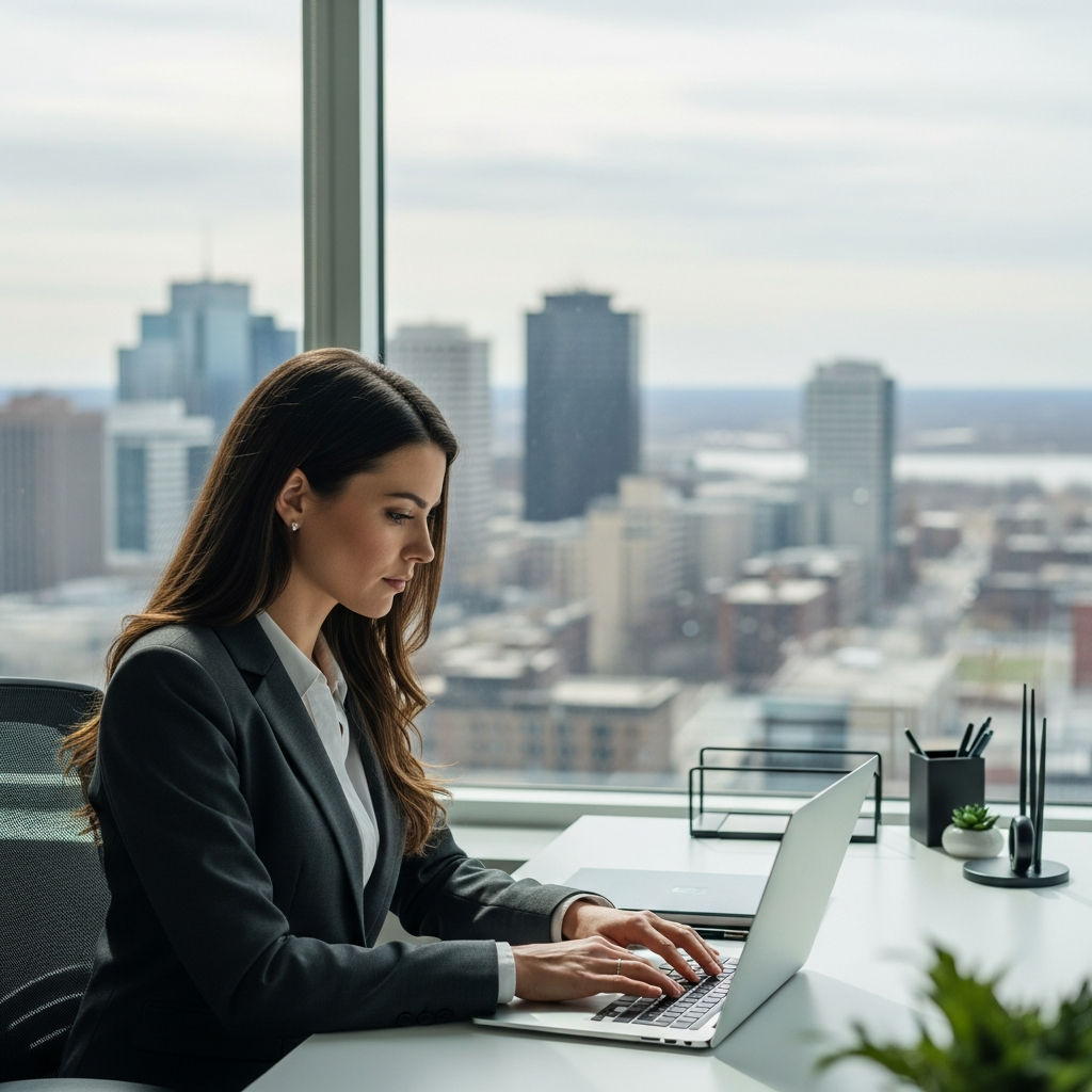 Businesswoman using laptop