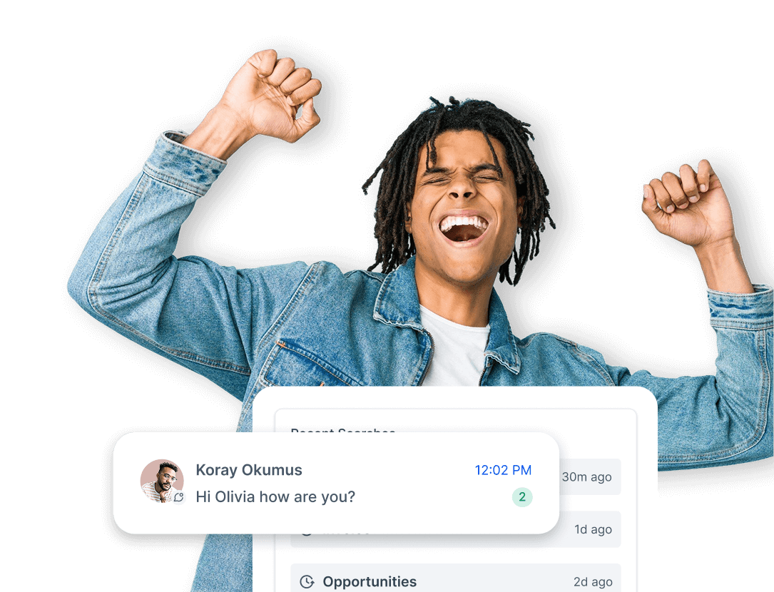 Happy user with chat notification