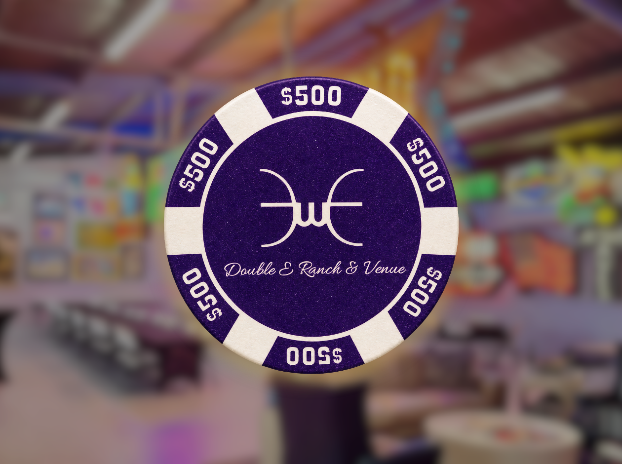 Double E Ranch & Venue casino chip with $500 value, representing entertainment and events in