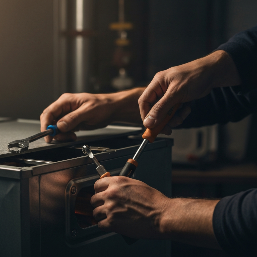 HVAC technician hands working on equipment