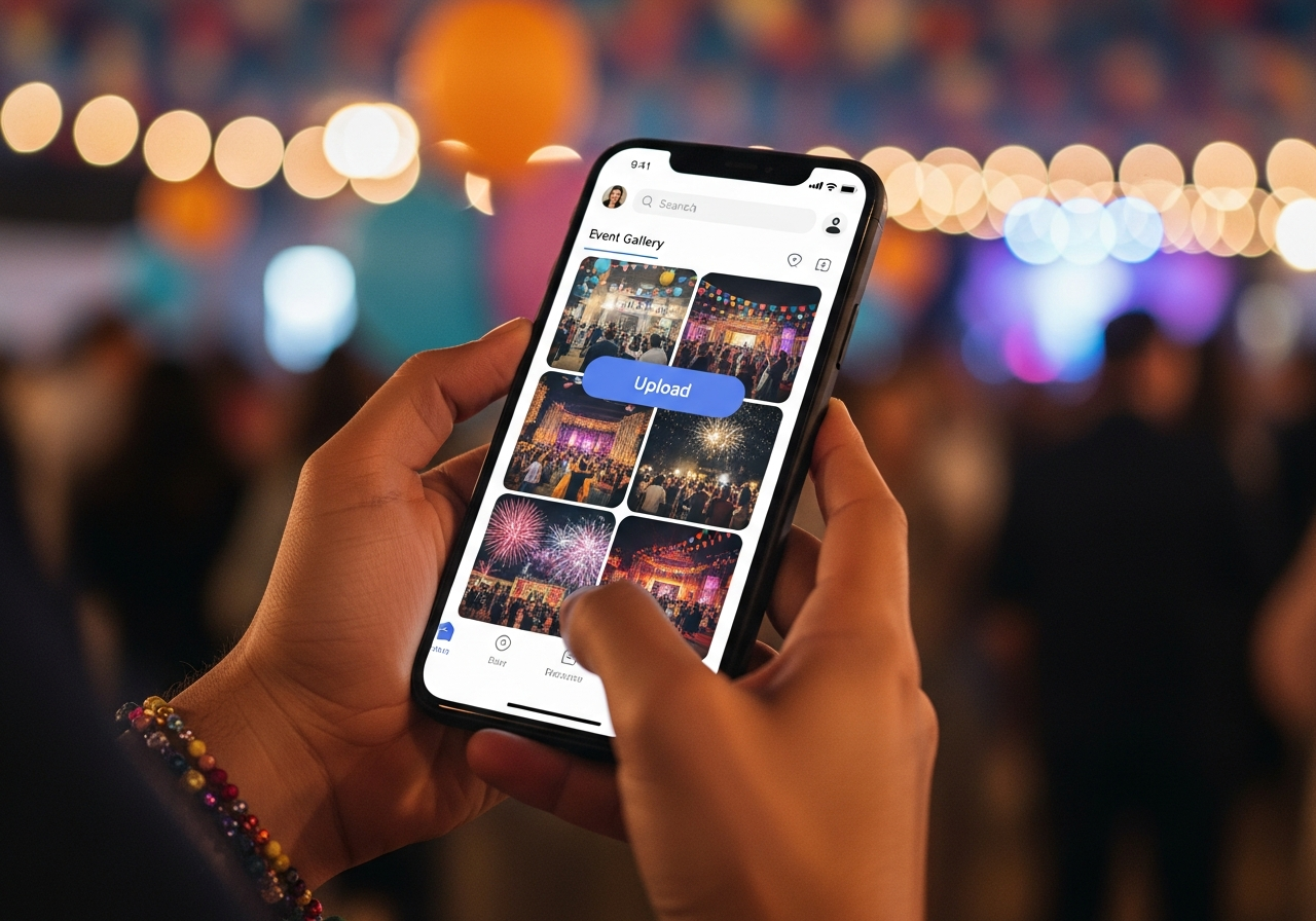 Guest viewing event gallery app on smartphone