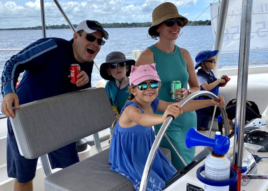 Happy kids on a boat