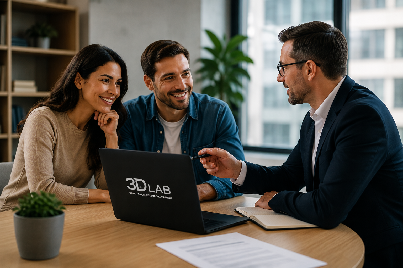 Adviser presenting 3D Lab assessment to an engaged couple