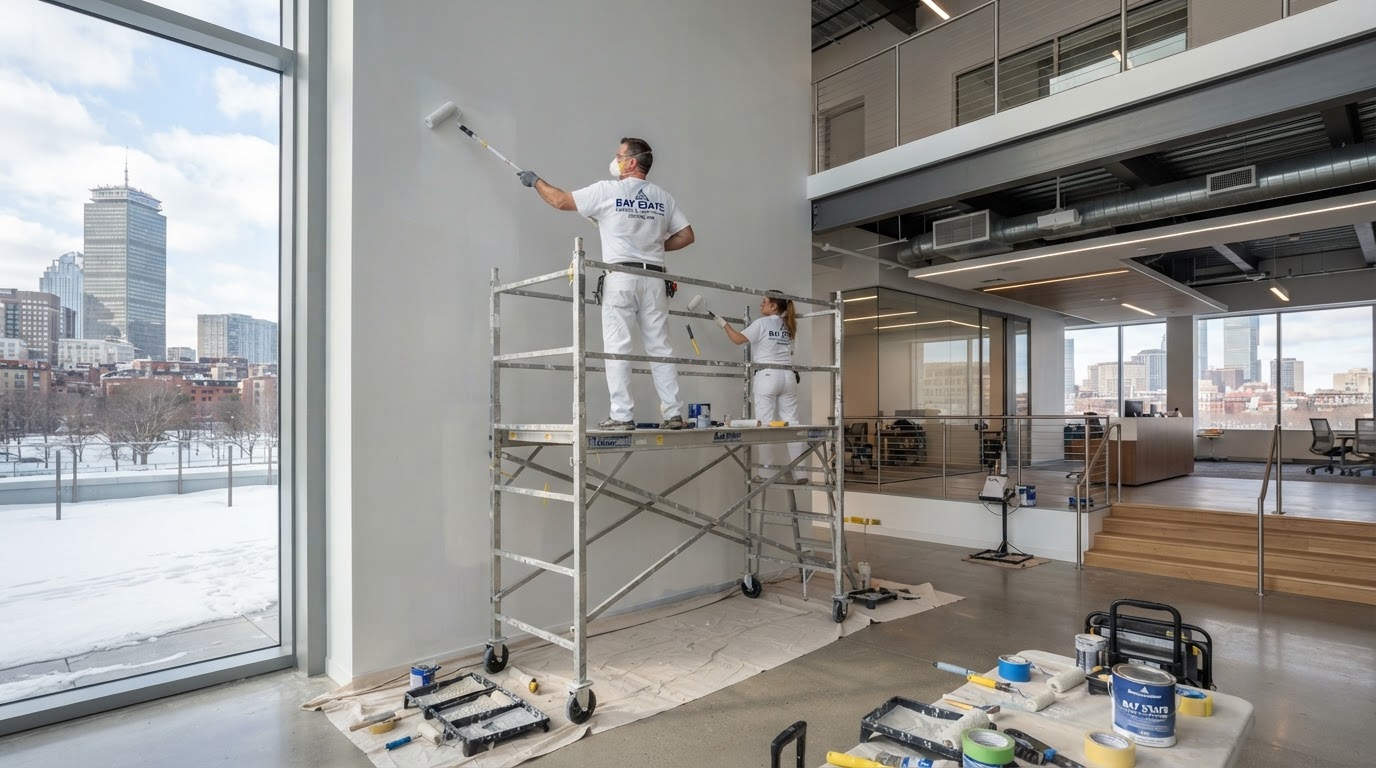 Professional commercial painters painting an office interior