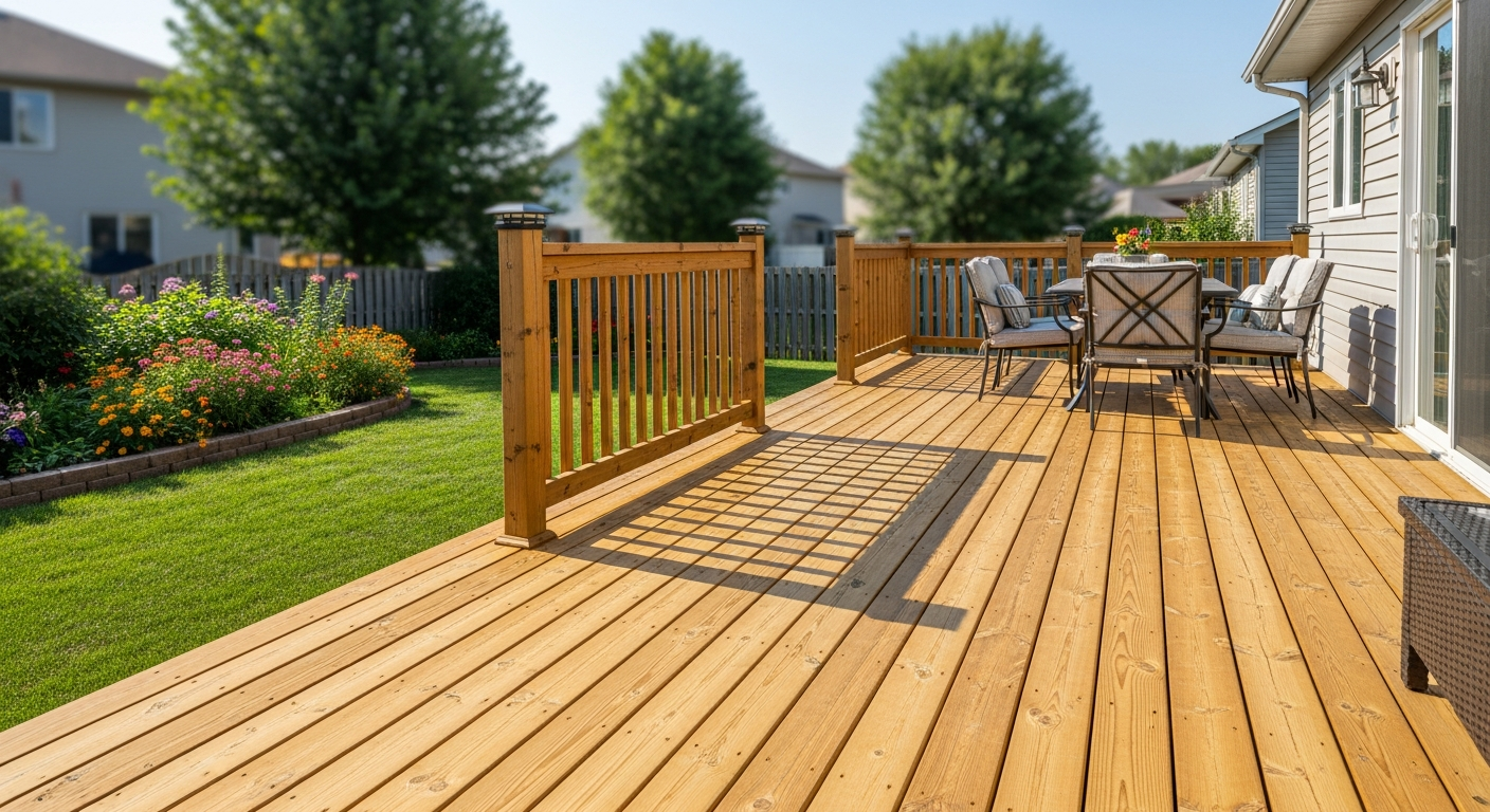 Beautifully power washed wooden deck in Massachusetts