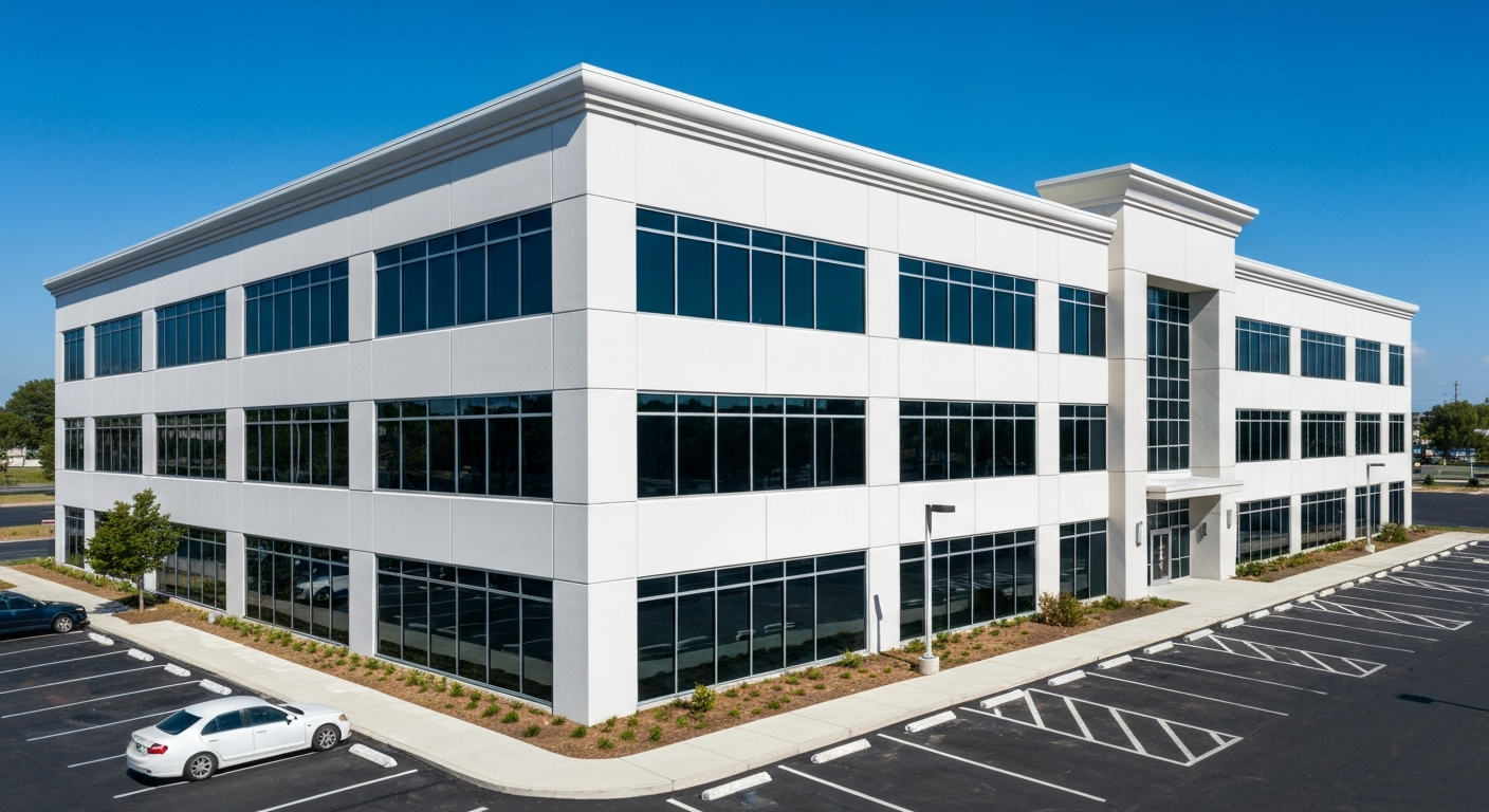 Commercial office building exterior freshly painted by Pacific Power Washing & Painting