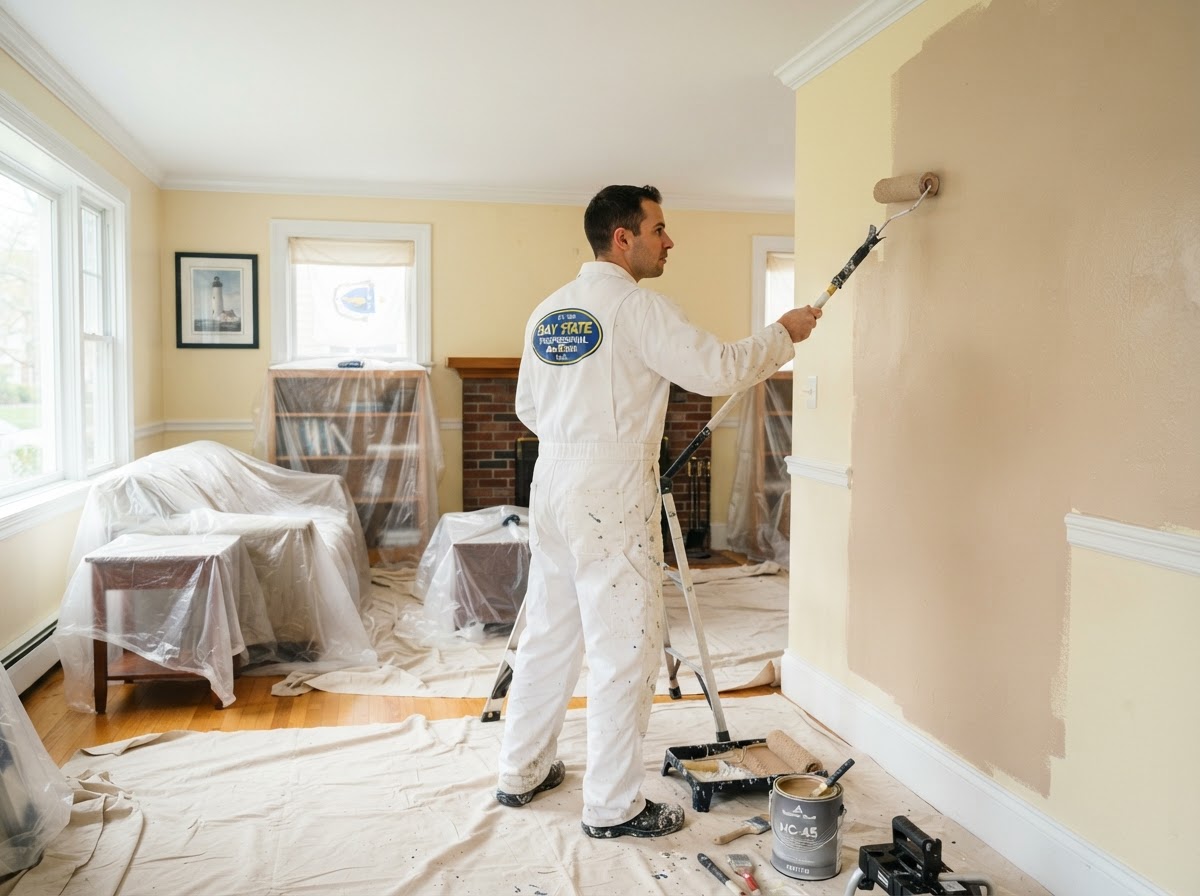Professional interior house painting in progress